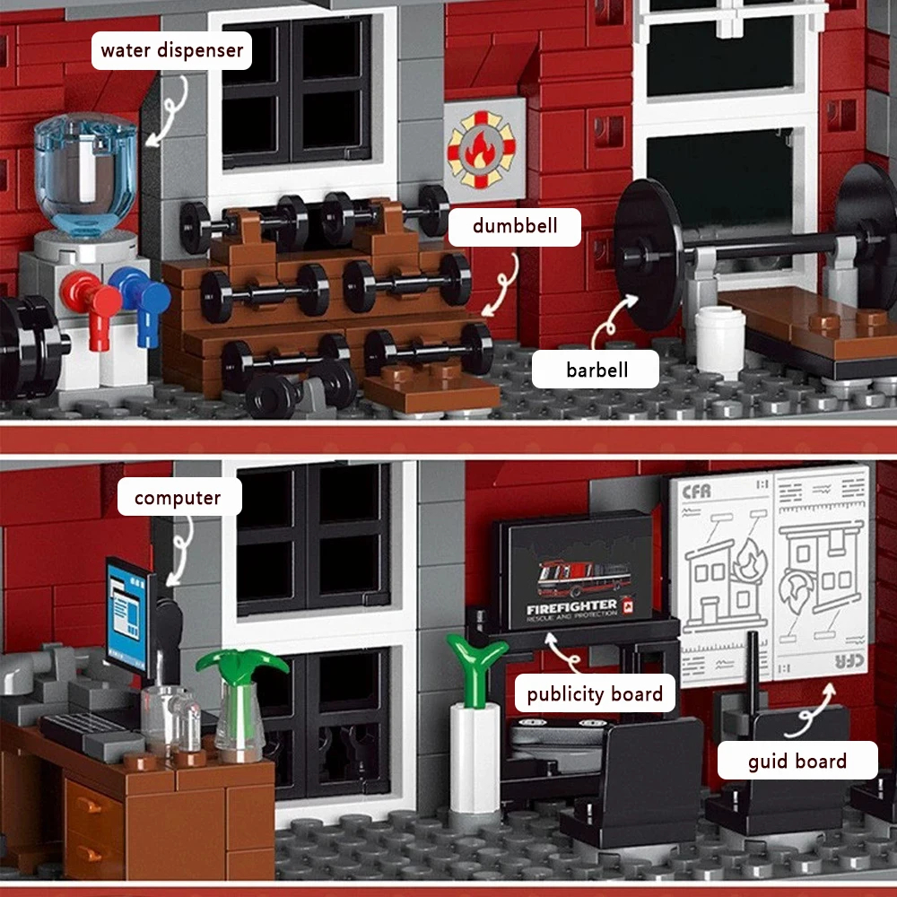 Fire Station Model Building Block Fire Truck Educational STEM Blocks Bricks Set with Light - Image 2