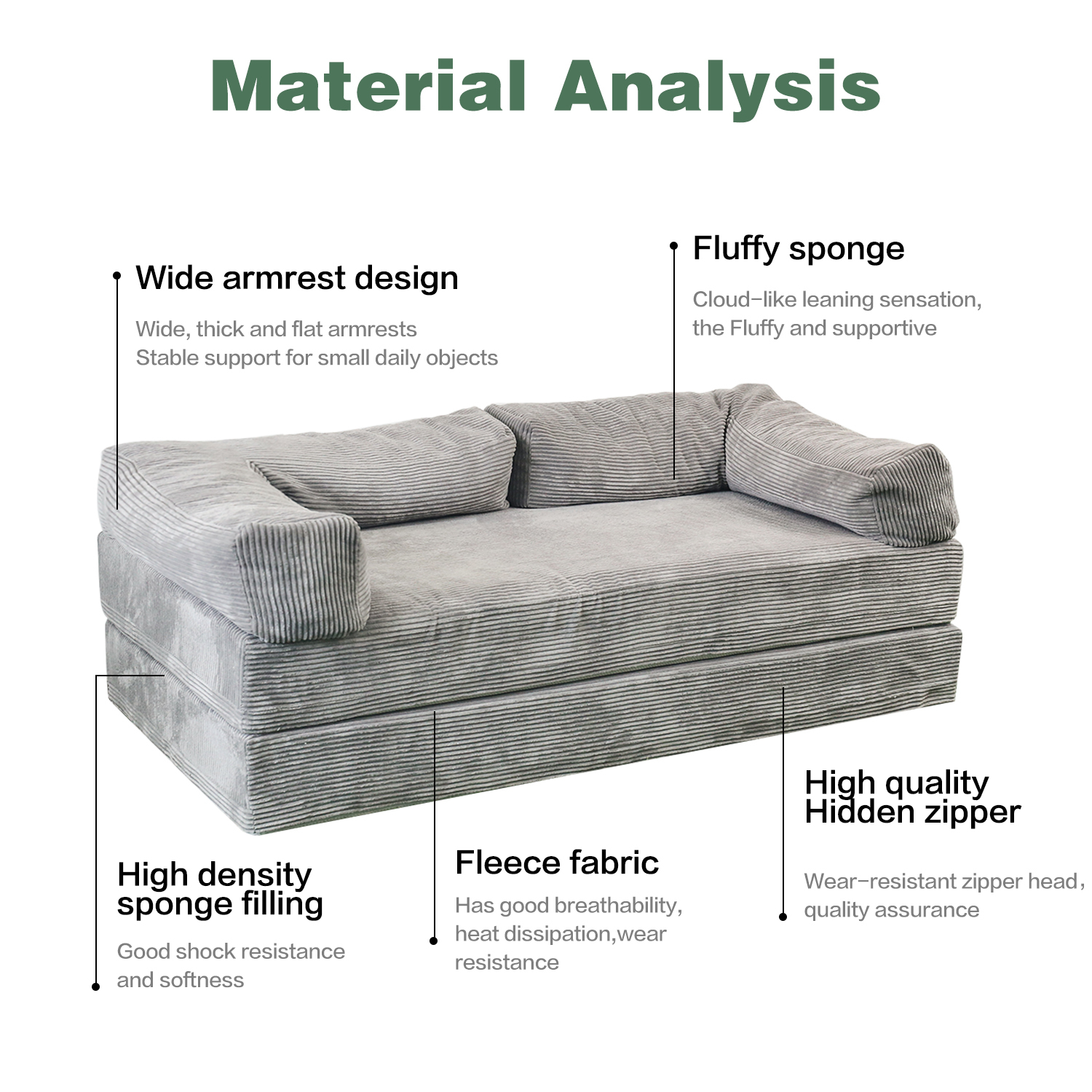 4-in-1 Floor Foldable Sofa Couch Convertible Folding Chair Bed Mattress Fold Out Comfy Lounge with L-Shaped Armrests - Image 4