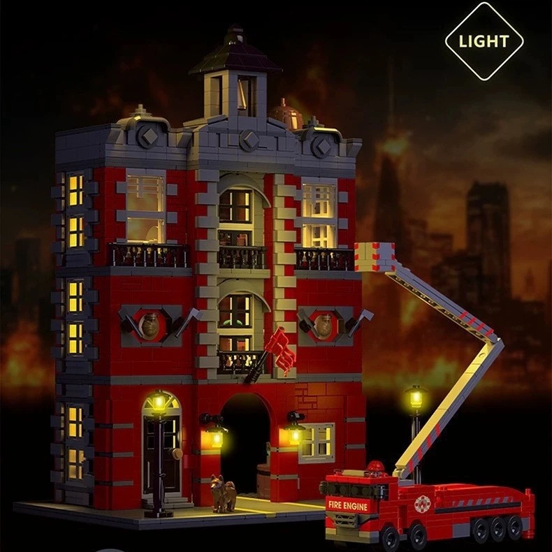 Fire Station Model Building Block Fire Truck Educational STEM Blocks Bricks Set with Light - Image 4