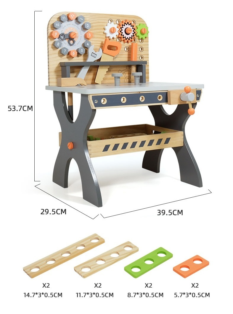 Wooden Educational Toys Clock Cognitive Tool Bench Simulation Screw Hammer Tool Box Disassembly Assembly Grocery - Image 2