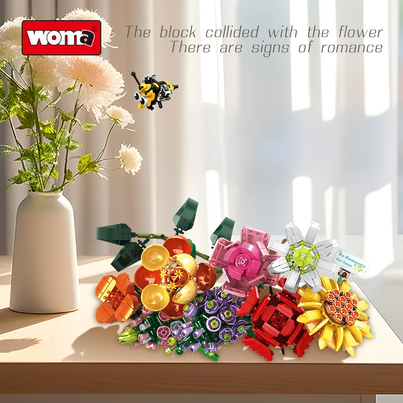 Assemble 8 Flower Brick Bouquet Flower Building Blocks Set Toy With Rose - Image 6