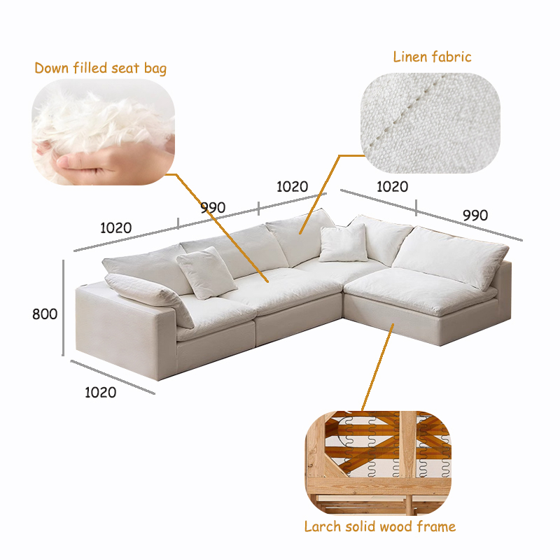 Modern Style Comfortable Coud Couch Living Room Furniture Modular Down Filling Velvet Fabric Sectional Sofa Set - Image 4