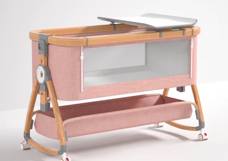 Aluminum Alloy Crib Portable Multi-Functional Cradle Bed with Large Splicing Newborn Bed Foldable Removable BB Bed